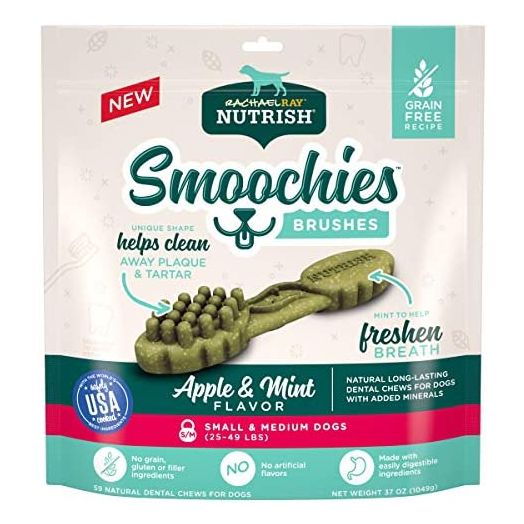 Rachael Ray Nutrish Smoochies Brushes Natural Long Lasting Dog Dental Chews for Small & Medium Dogs, Apple & Mint, 59 Treats