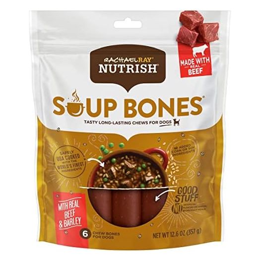 Rachael Ray Nutrish Soup Bones Dog Treats, Beef & Barley Flavor, 6 Bones