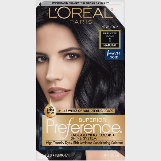 L'Oreal Paris Superior Preference Fade-Defying Shine Permanent Hair Color, 1.0 Ultimate Black, 1 Kit