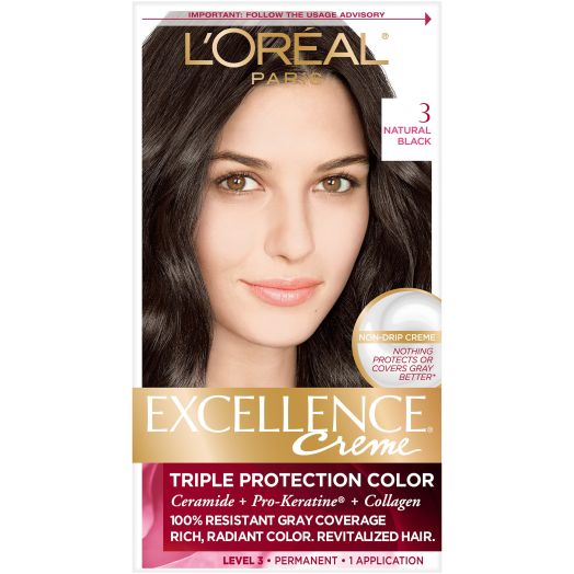 L'Oreal Paris Excellence Crème, 3 Natural Black Level and Permanent Hair Color, 1 Application