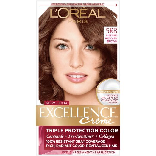 L'Oreal Paris Excellence Creme Permanent Triple Protection Hair Color, 5RB Medium Reddish Brown, 1 Kit