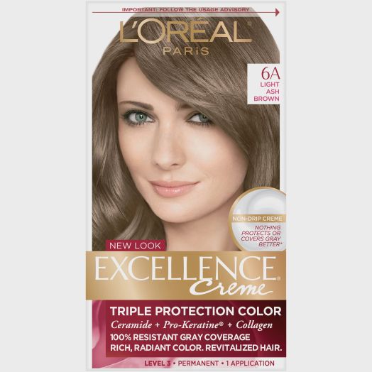 L'Oreal Paris Excellence Creme 6A Light Ash Brown Level 3 Permanent Hair Color, 1 Application