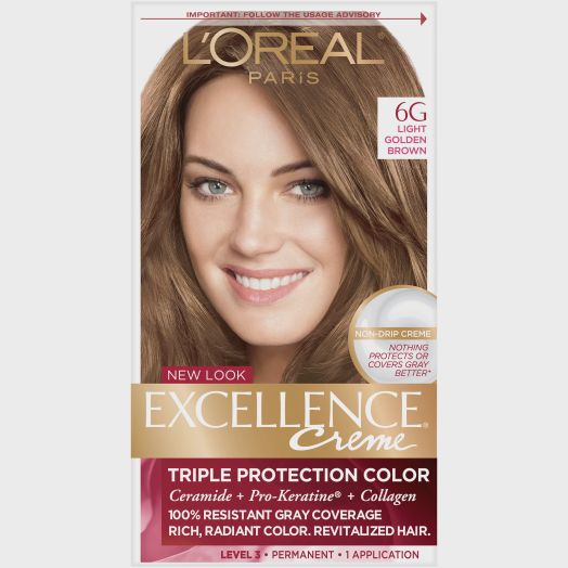 L'Oreal Paris Excellence Creme 6G Light Golden Brown Level 3 Permanent Hair Color, 1 Application
