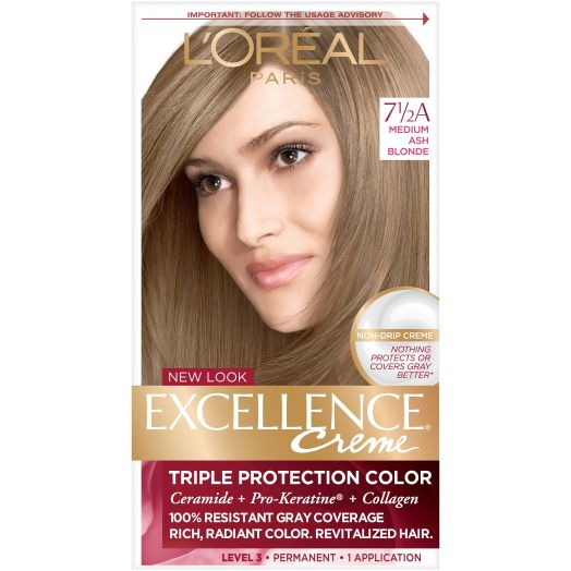 L'Oreal Paris Excellence Creme Permanent Triple Protection Hair Color, 7.5A Medium Ash Blonde, 1 Kit