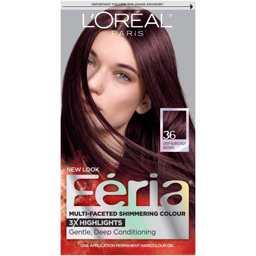L'Oreal Paris Feria Multi-Faceted Shimmering Permanent Hair Color, 36 Chocolate Cherry (Deep Burgundy Brown), 1 Kit