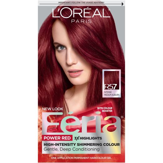L'Oreal Paris Feria Multi-Faceted Shimmering Permanent Hair Color, R57 Cherry Crush (Intense Medium Auburn), 1 Kit