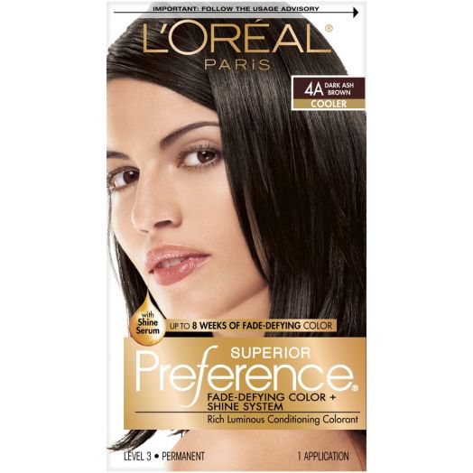 L'Oreal Paris Superior Preference Fade-Defying Shine Permanent Hair Color, 4A Dark Ash Brown, 1 Kit