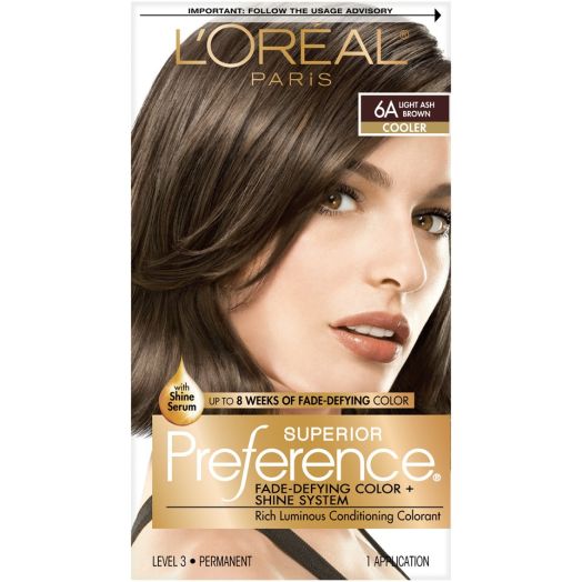 L'Oreal Paris Superior Preference Fade-Defying Shine Permanent Hair Color, 6A Light Ash Brown, 1 Kit