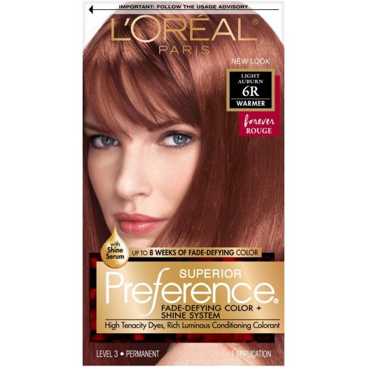 L'Oreal Paris Superior Preference Fade-Defying Shine Permanent Hair Color, 6R Light Auburn, 1 Kit