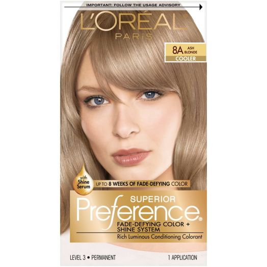 L'Oreal Paris Superior Preference Fade-Defying Shine Permanent Hair Color, 8A Ash Blonde, 1 Kit