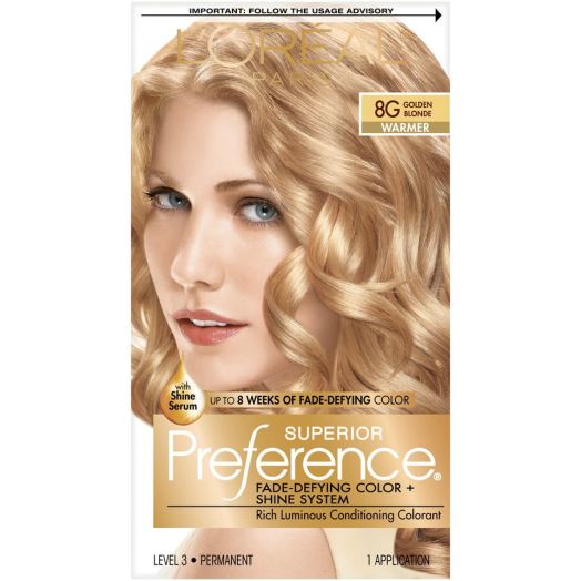 L'Oreal Paris Superior Preference Fade-Defying Shine Permanent Hair Color, 8G Golden Blonde, 1 Kit