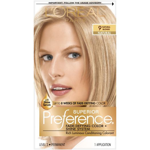 L'Oreal Paris Superior Preference Fade-Defying Shine Permanent Hair Color, 9 Natural Blonde, 1 Kit
