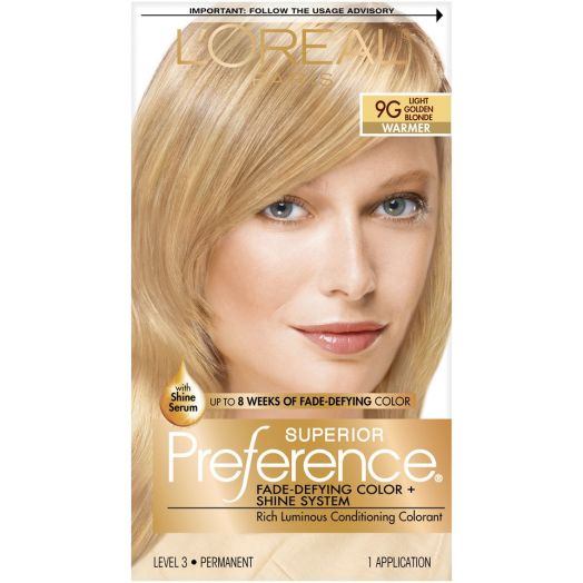 L'Oreal Paris Superior Preference Fade-Defying Shine Permanent Hair Color, 9G Light Golden Blonde, 1 Kit