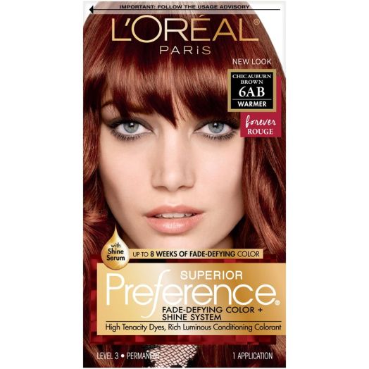 L'Oreal Paris Superior Preference Fade-Defying Shine Permanent Hair Color, 6AB Chic Auburn Brown, 1 Kit