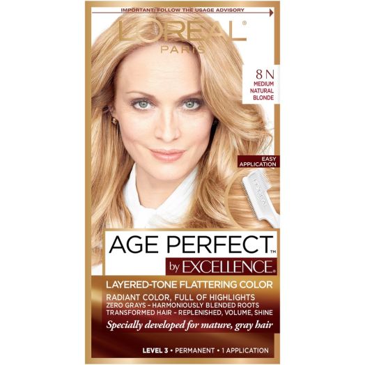 L'Oreal Paris Age Perfect Permanent Hair Color, 8N Medium Natural Blonde, 1 kit