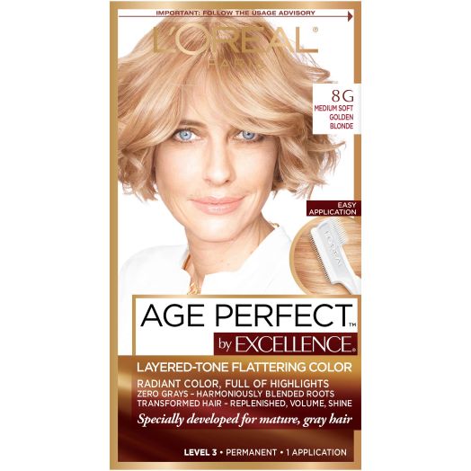 L'Oreal Paris Excellence Age Perfect Hair Color, 8G Medium Soft Golden Blonde, 1 kit