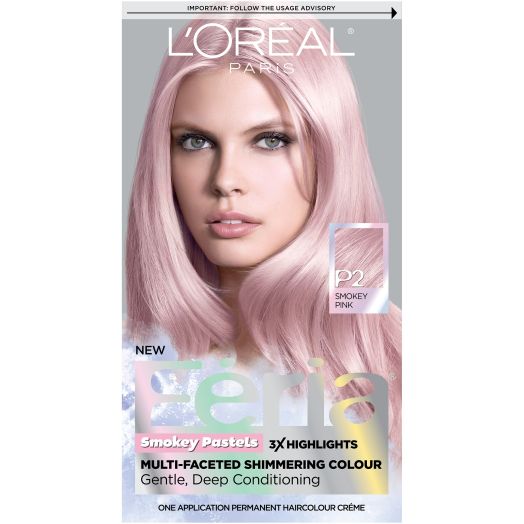 L'Oreal Paris Feria Multi-Faceted Shimmering Permanent Hair Color, P2 Rosy Blush (Smokey Pink), 1 Kit