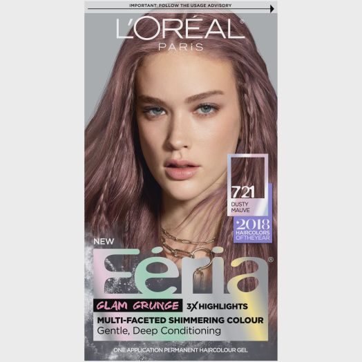 L'Oreal Paris Feria Multi-Faceted Shimmering Permanent Hair Color, 721 Dusty Mauve, 1 Kit