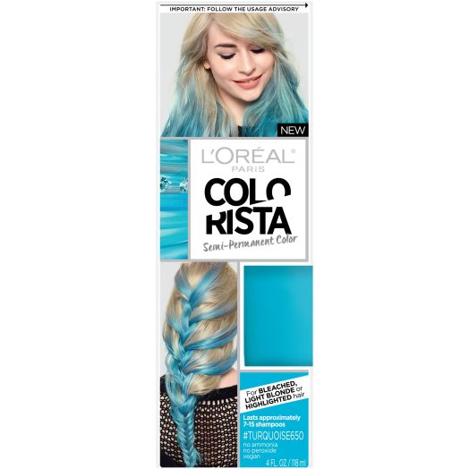 L'Oreal Paris Colorista Semi-Permanent Hair Color, Light Bleached Blondes, Turquoise, 1 Kit