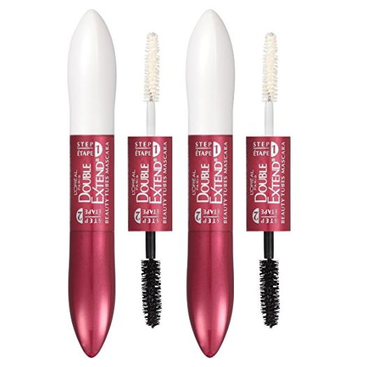 L'Oreal Paris Makeup Double Extend Beauty Tubes Lengthening Mascara, Blackest Black (Pack of 2)