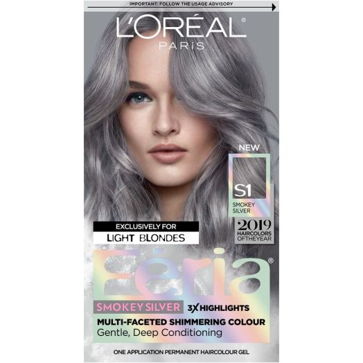 L'Oreal Paris Feria Multi-Faceted Shimmering Permanent Hair Color, S1 Smokey Silver, 1 Kit