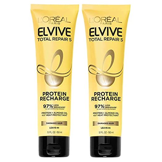 L'Oreal Paris Elvive Total Repair 5 Protein Recharge Leave In Conditioner Treatment, and Heat Protectant (2 Pack)