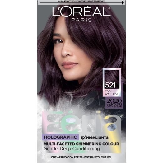 L'Oreal Paris Feria Multi-Faceted Shimmering Permanent Hair Color, 52 Medium Iridescent Brown/Cool Amethyst, 1 Kit