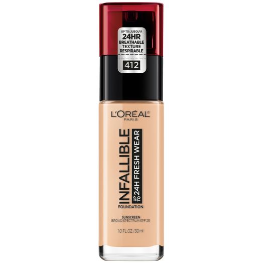 L'Oreal Paris Infallible 24 Hour Fresh Wear Foundation, Lightweight, Warm Ivory, 1 fl. oz.
