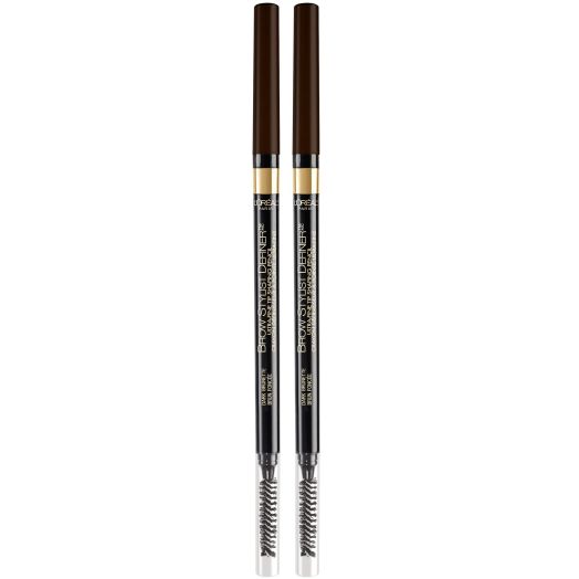 L'Oreal Paris Brow Stylist Definer Waterproof Eyebrow Mechanical Pencil, Dark Brunette, 2 COUNT