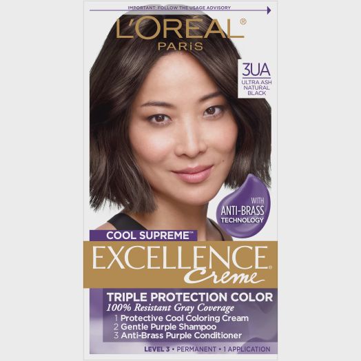 L'Oreal Paris Excellence Cool Supreme Permanent Gray Coverage Hair Color, Ultra Ash Natural Black, 1 Kit