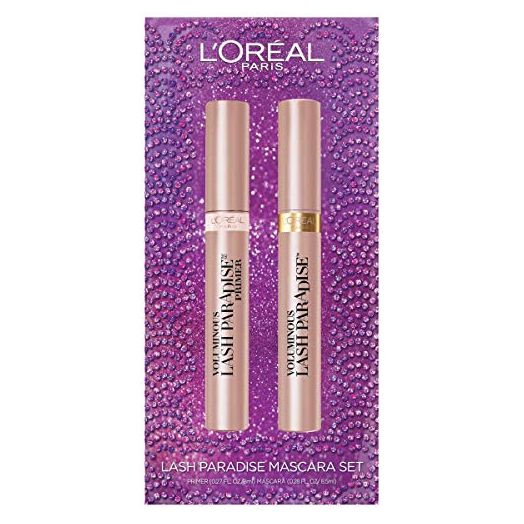 L'Oreal Paris Cosmetics Voluminous Lash Paradise Lash Primer & Mascara Holiday Kit, Blackest Black and Millennial Pink, 2 Piece Set