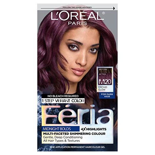 L'Oreal Paris Feria Midnight Bold Multi-Faceted Permanent One-Step Hair Color Kit, No Bleach Required, Orchid Glow
