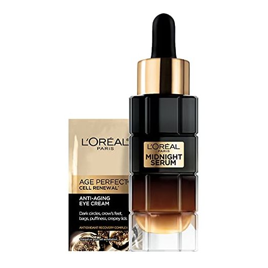 L'Oreal Paris Age Perfect Cell Renewal Midnight Anti-Aging Face Serum with Patented Antioxidant, Smooth Wrinkles, Firm, Revitalize + Eye Cream Sample
