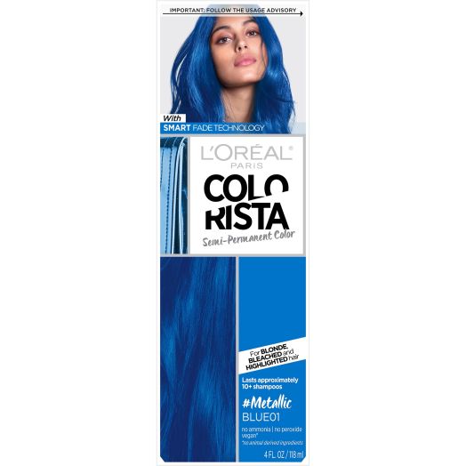 L'Oreal Paris Colorista Semi-Permanent Hair Color, Light Bleached Blondes, Metallic Blue, 1 Kit, 4 fl oz