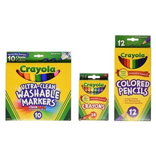 Crayola Back To School Supplies, Grades 3-5, Contains 24 Crayola Crayons, 10 Washable Broad Line Markers