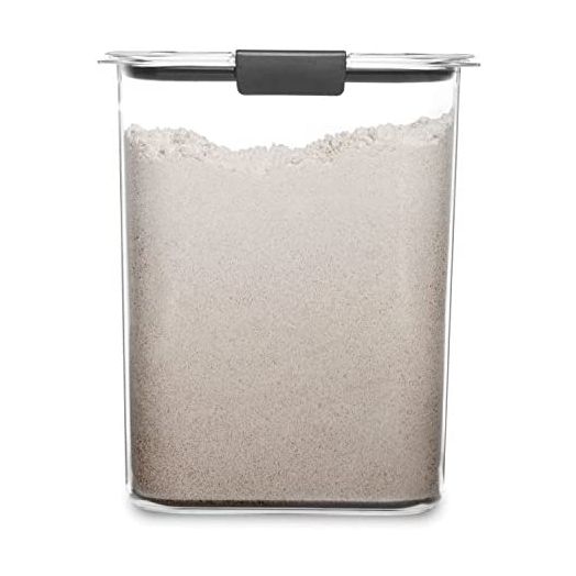 Rubbermaid Brilliance Airtight Food Storage Container for Pantry with Lid for Flour, Sugar, and Rice, 16-Cup, Clear/Grey