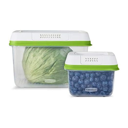 Rubbermaid 4-Piece Produce Saver Containers for Refrigerator with Lids for Food Storage, Dishwasher Safe, Clear/Green
