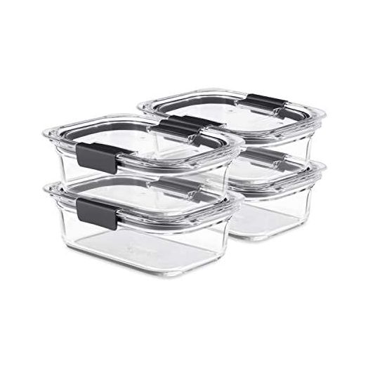 Rubbermaid Brilliance Glass Storage 3.2-Cup Food Containers with Lids, 4-Pack (8 Pieces Total), BPA Free and Leak Proof, Medium, Clear