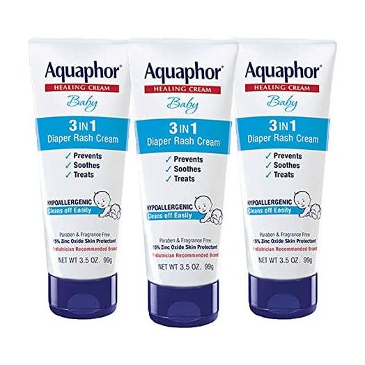 Aquaphor Baby Diaper Rash Cream, 3-in-1 Diaper Rash Relief, 3.5 Oz Tube, Pack of 3
