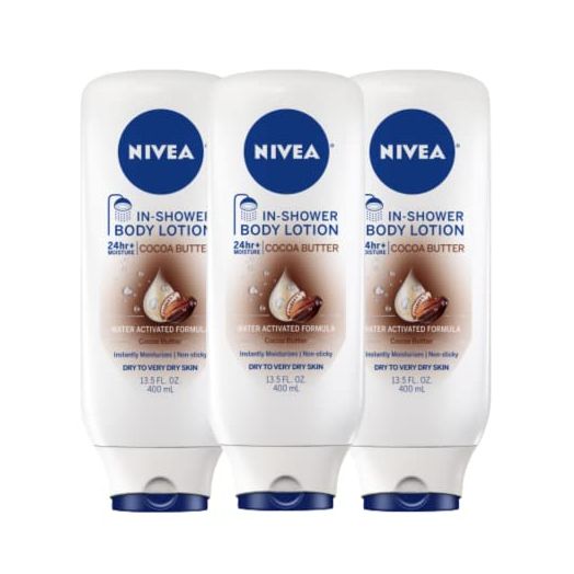 NIVEA Cocoa Butter In Shower Lotion, Body Lotion for Dry Skin, 13.5 Fl Oz (Pack of 3)