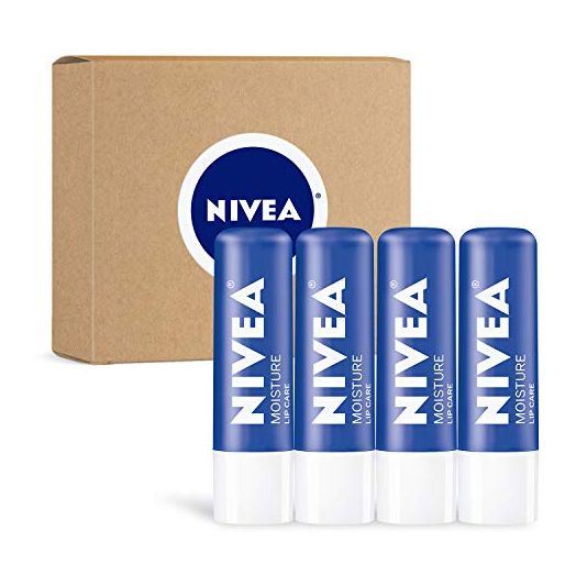 NIVEA Moisture Lip Care, Lip Balm Stick with Shea Butter, Jojoba Oil and Avocado Oil, 0.17 Oz, Pack of 4