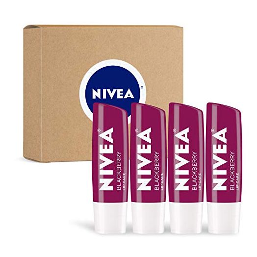 NIVEA Lip Balm, Blackberry Flavored Tinted Lip Balm Stick with Shea Butter and Jojoba Oil, 0.17 Oz, Pack of 4