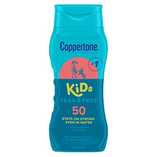 Coppertone Kids Sunscreen Lotion SPF 50, Water Resistant Sunscreen for Kids, #1 Pediatrician Recommended Sunscreen Brand, Tear Free Sunscreen Lotion, 8 Fl Oz Bottle