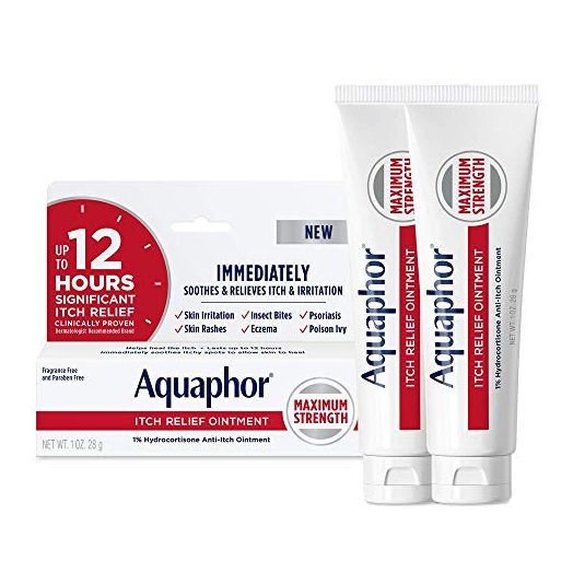 Aquaphor Itch Relief Ointment, 1% Hydrocortisone Anti Itch Skin Ointment, 1 Ounce (Pack of 2)