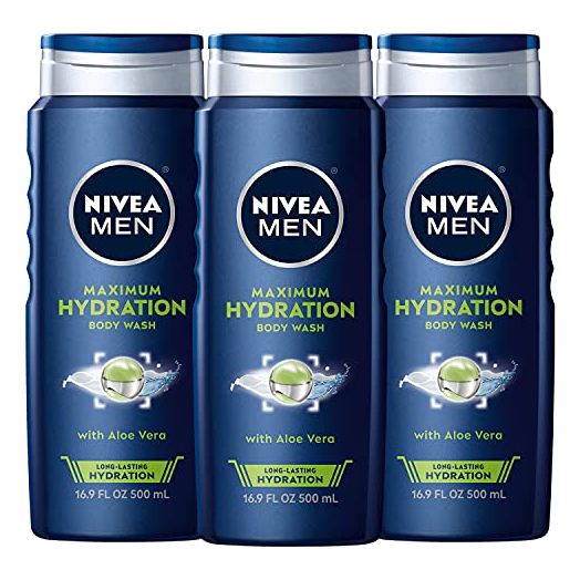 NIVEA MEN Maximum Hydration Body Wash, Aloe Vera Body Wash for Dry Skin,16.9 Fl Oz (Pack of 3)