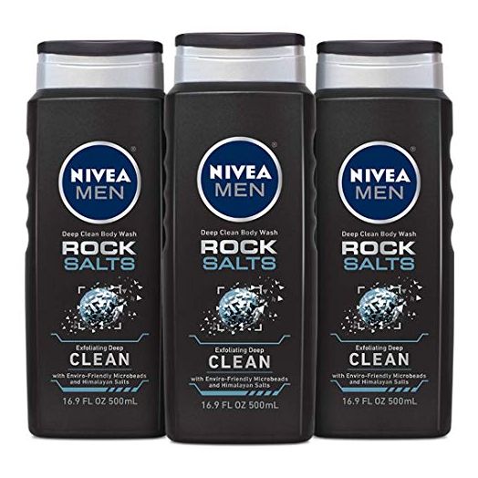NIVEA MEN Deep Clean Rock Salts Body Wash, Exfoliating Rock Salt Body Wash, 3 Pack of 16.9 Fl Oz Bottles
