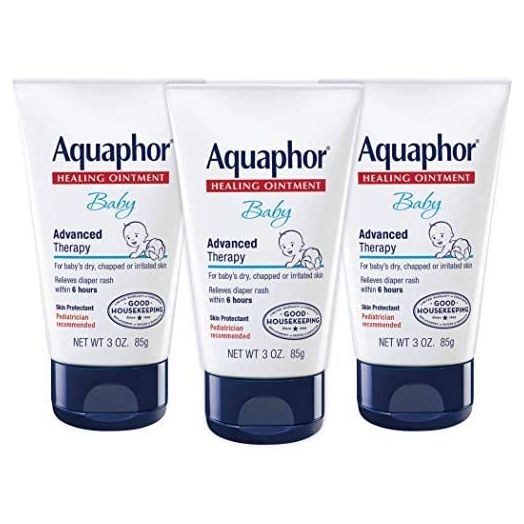 Aquaphor Baby Healing Ointment, Advanced Therapy for Chapped Cheeks and Diaper Rash, 3 oz. Tube (Pack of 3)