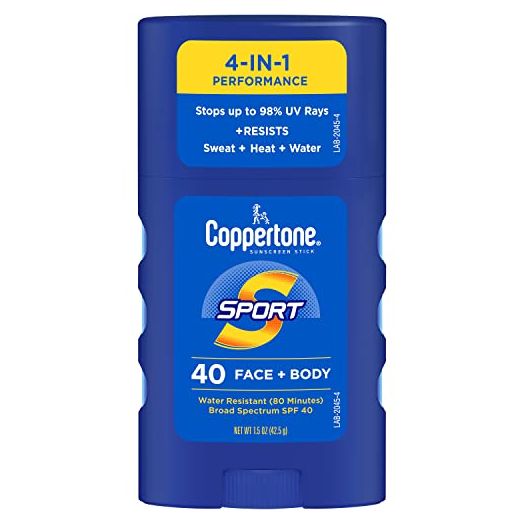 Coppertone SPORT Sunscreen Stick SPF 40, Water Resistant Stick Sunscreen, Travel Size Sunscreen for Face and Body, 1.5 Oz Stick