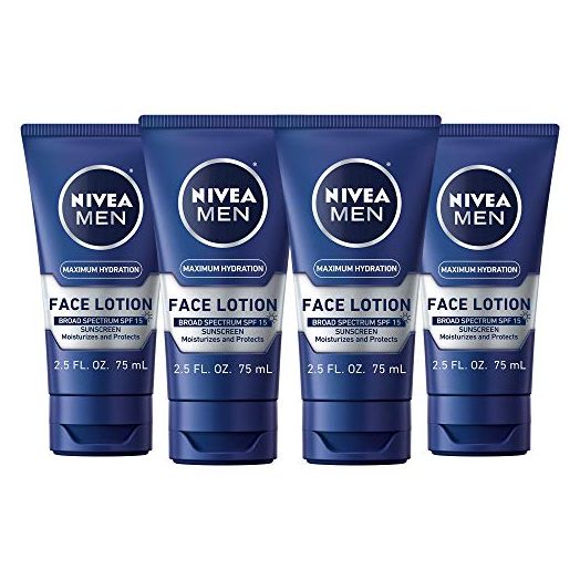 NIVEA MEN Maximum Hydration Face Lotion, Face Lotion with Broad Spectrum SPF 15 Sunscreen for Men, 4 Pack of 2.5 Fl Oz Tubes