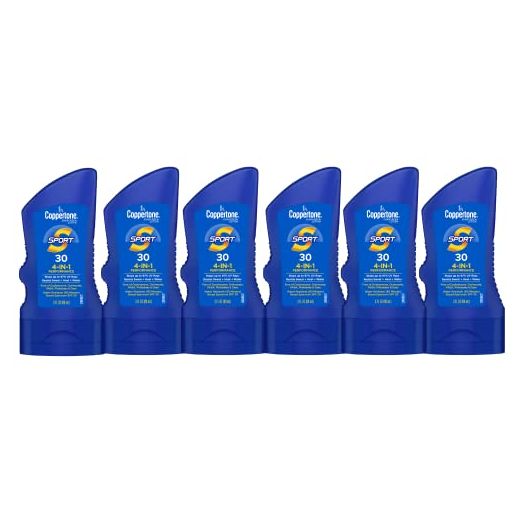 Coppertone SPORT Sunscreen SPF 30, Water Resistant Sunscreen Lotion, Broad Spectrum SPF 30 Sunscreen, Bulk Sunscreen Pack, 3 Fl Oz Bottle, Pack of 6